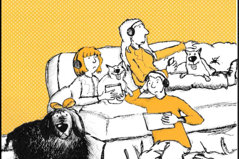 Illustration of people on a lounge by Elizabeth Stewart
